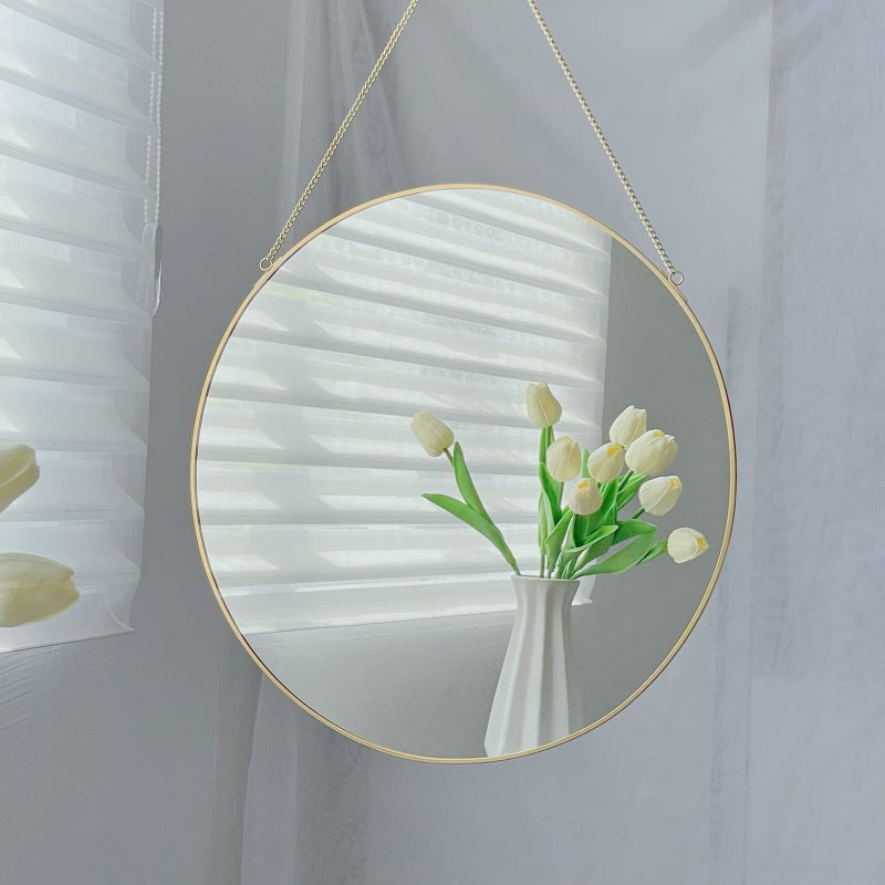 LONGWIN Hanging Wall Circle Mirror Decor Gold Geometric Mirror with Chain for Bathroom Bedroom Living Room 15.7" - Image 2